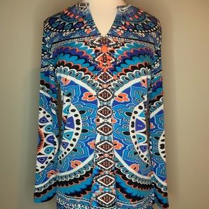 Blue & orange Madison stretchy tunic w beading M